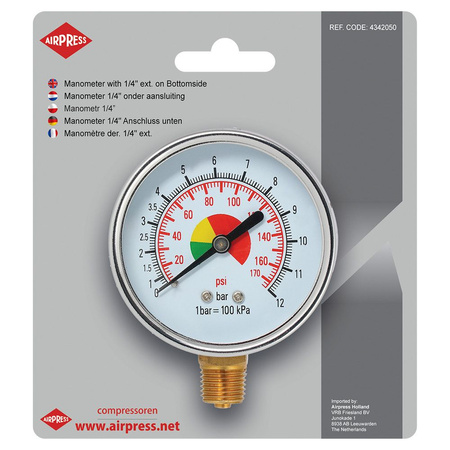 Airpress manometr 63mm 1/4" 0-12 bar przyłącze dolne 4342050