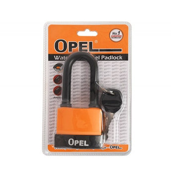 Kłódka pałąkowa OPEL 55 z długim jarzmem wodoodporna, 3 klucze nacinane KD-OP-011