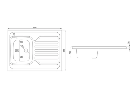 Polimat zlewozmywak akrylowy ZJ-60 1-komorowy 80x60cm z ociekaczem 1009