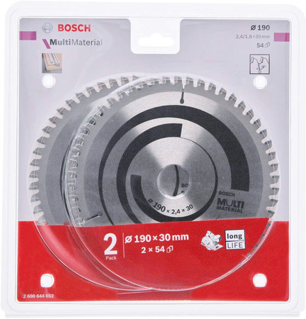 Bosch zestaw 2 tarcz pilarskich Multi Material 190x30x2,4mm 2608644652