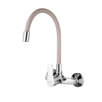 Invena bateria zlewozmywakowa ścienna beżowa elastyczna wylewka BC-82-E3S