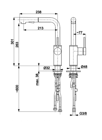 KFA Armatura bateria zlewozmywakowa Duero Basic Inox z wyciąganą wylewką stal szczotkowana 6623-110-22