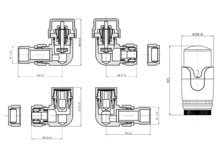 Diamond zestaw grzejnikowy termostatyczny osiowy prawy czarny ART.432.P-ZEST.OS.CZ