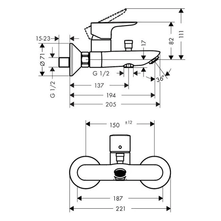 Hansgrohe bateria wannowa Talis E ścienna czarny mat 71740670