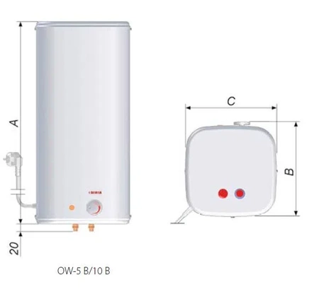 Biawar bezciśnieniowy podgrzewacz elektryczny nadumywalkowy z baterią OW-10B+ 19925