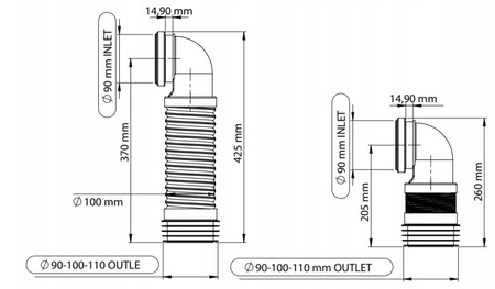Kolano harmonijkowe 90/110 do stelaża podtynkowego