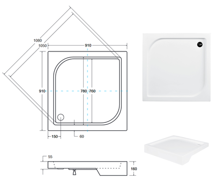 Besco brodzik kwadratowy Oskar 90x90cm biały BAO-90-PK