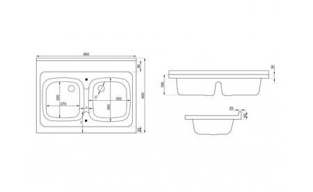 Polimat zlewozmywak 2-komorowy akrylowy ZD-60 60x80cm 1003