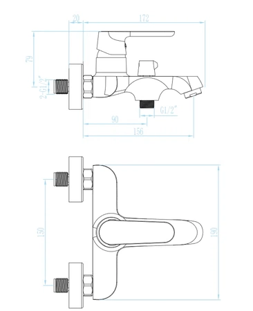 Kuchinox bateria wannowa ścienna Dima chrom BQD 010D