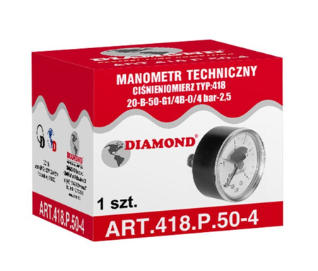 Diamond manometr 63mm GZ1/4" 0-6bar przyłącze tylne ART.418-P.63-6.