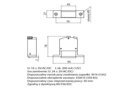 Elektra Plus zaczep elektromagnetyczny R-3 z blokadą lewy 12V ZA-PO-004