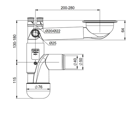 Prevex syfon zlewozmywakowy pojedynczy butelkowy z przelewem 3,5" FL1-D9CR4-01PL