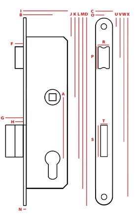 Jania zamek wąski Zapadka 72/34 na klucz prawy Z217