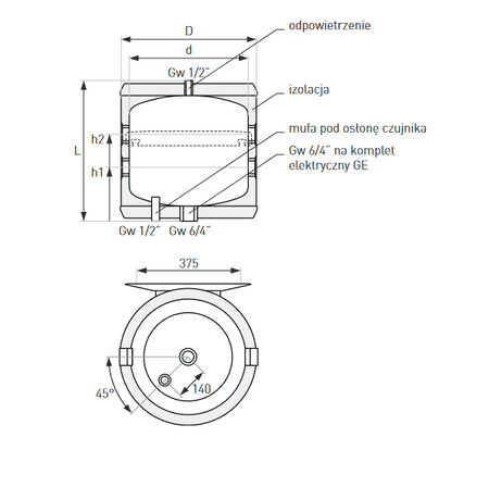 Galmet zbiornik buforowy wiszący SG(B) 100l pionowy 70-107000