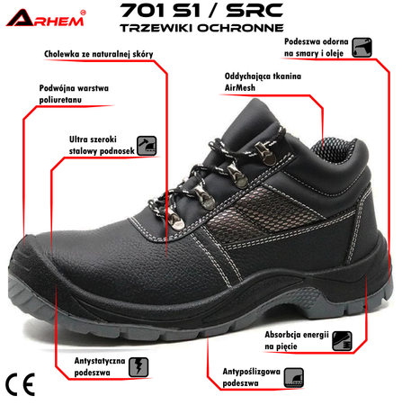 Arhem obuwie ochronne 701 S1 SRC rozmiar 38 ARH-75-701-S1-SRC-38