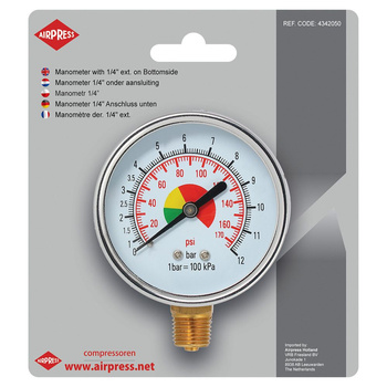 Airpress manometr 63mm 1/4" 0-12 bar przyłącze dolne 4342050