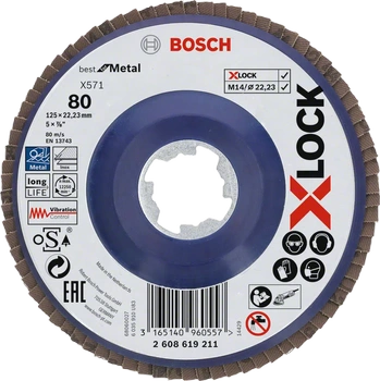 Bosch tarcza listkowa z systemem x-lock prosta 125mm G80 X571 Best for Metal 2608619211