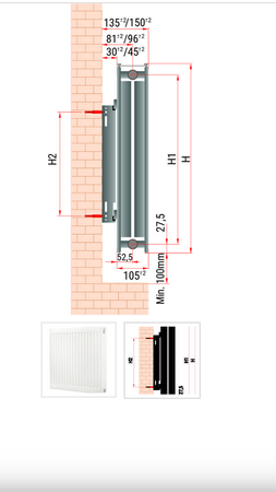 Diamond grzejnik stalowy panelowy 550x400mm z zasilaniem bocznym i wieszakiem 22-550x400
