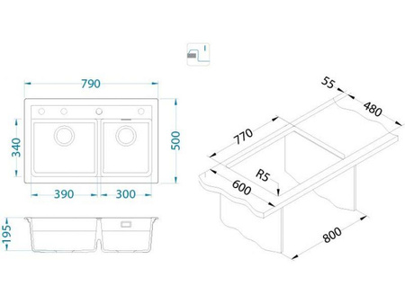 Alveus zlewozmywak granitowy dwukomorowy Atrox 50 beton 1132001