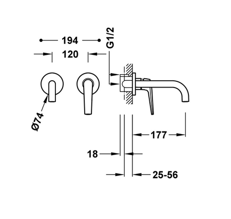 Tres bateria umywalkowa podtynkowa Fuji stal 28130001AC