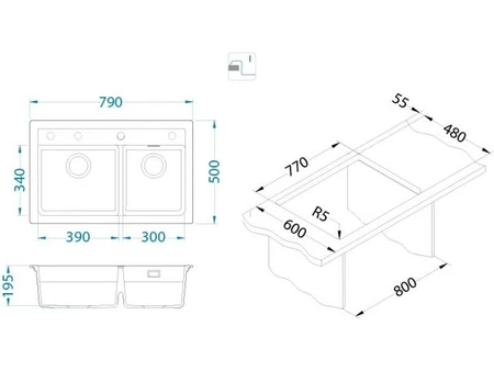 Alveus zlewozmywak granitowy dwukomorowy Atrox 50 piasek 1131999