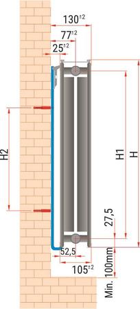 Diamond grzejnik stalowy DV-22 Design panelowy 600x900mm poziomy z zasilaniem dolnym prawym DV-22-600X0900