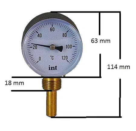 Termometr tarczowy okrągły radialny TBR 63 pionowy 1/2" 5125