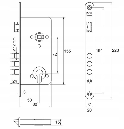 Lob zamek wpuszczany trzpieniowy 72/50 WB ZT7514B ocynk 2-3070