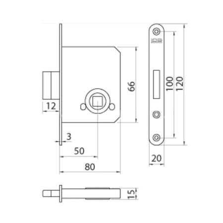 Zamek wpuszczany oszczędnościowy uniwersalny duży żółty ocynk ZW-LE-050