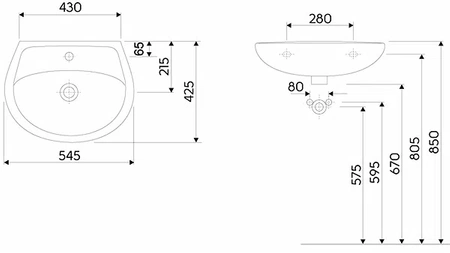 Koło umywalka z otworem z przelewem Idol 55x42cm M11155000